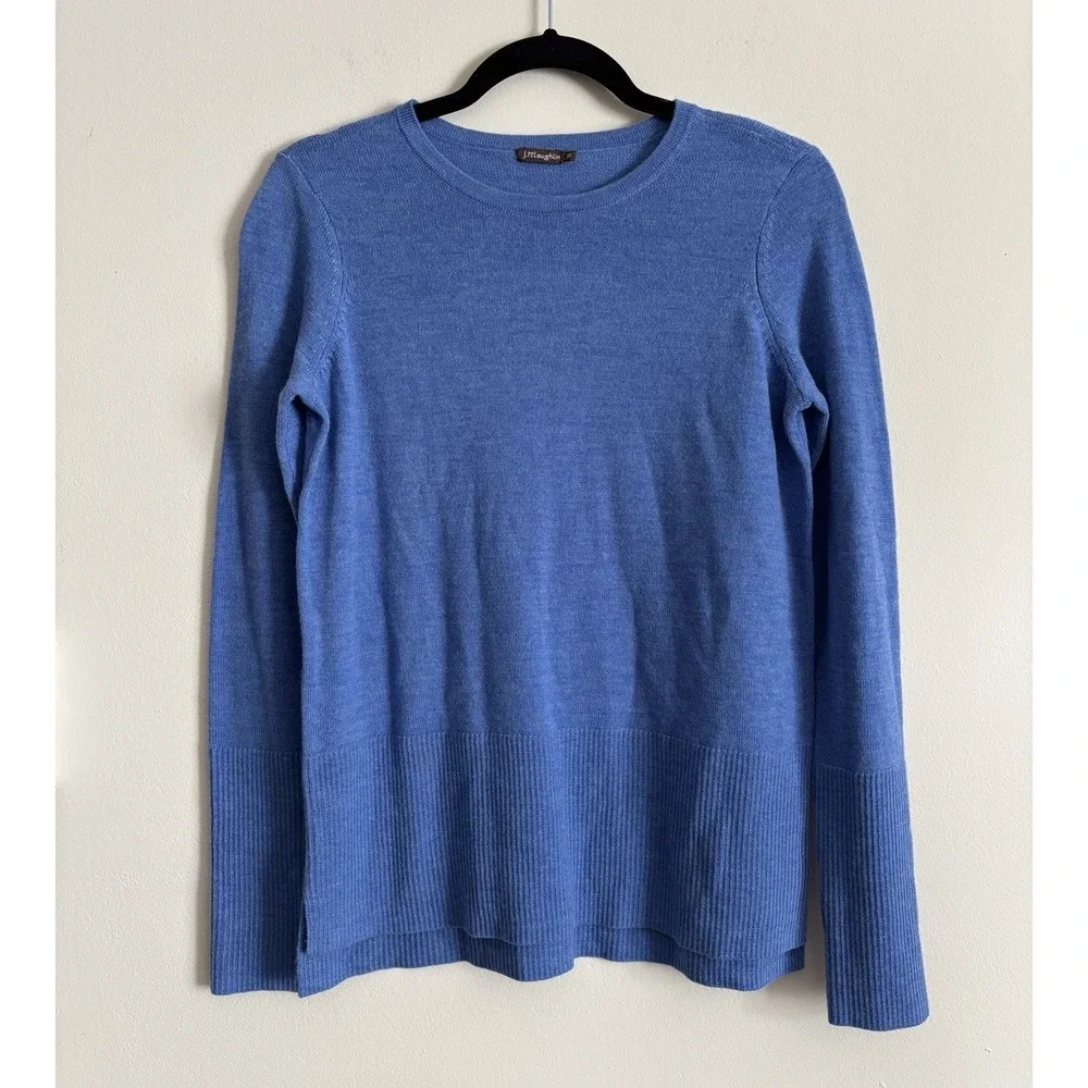 EUC J. McLaughlin Womens XS 100%‎ Merino Wool Knit Sweater Ribbed Blue Preppy